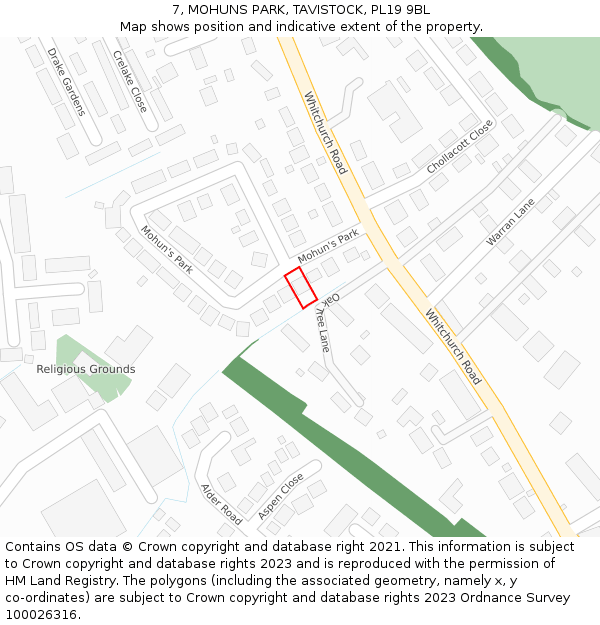 7, MOHUNS PARK, TAVISTOCK, PL19 9BL: Location map and indicative extent of plot