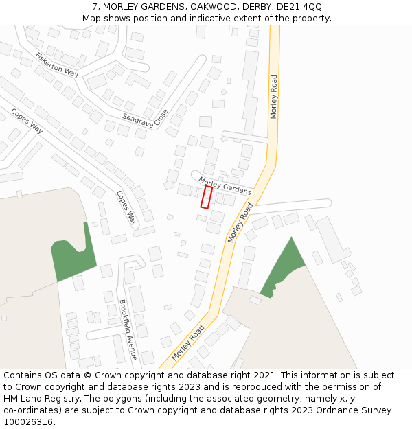 7, MORLEY GARDENS, OAKWOOD, DERBY, DE21 4QQ: Location map and indicative extent of plot