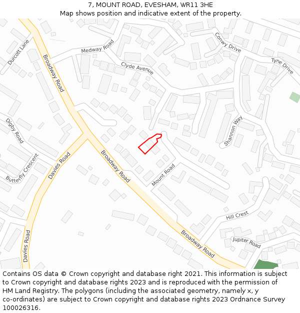 7, MOUNT ROAD, EVESHAM, WR11 3HE: Location map and indicative extent of plot