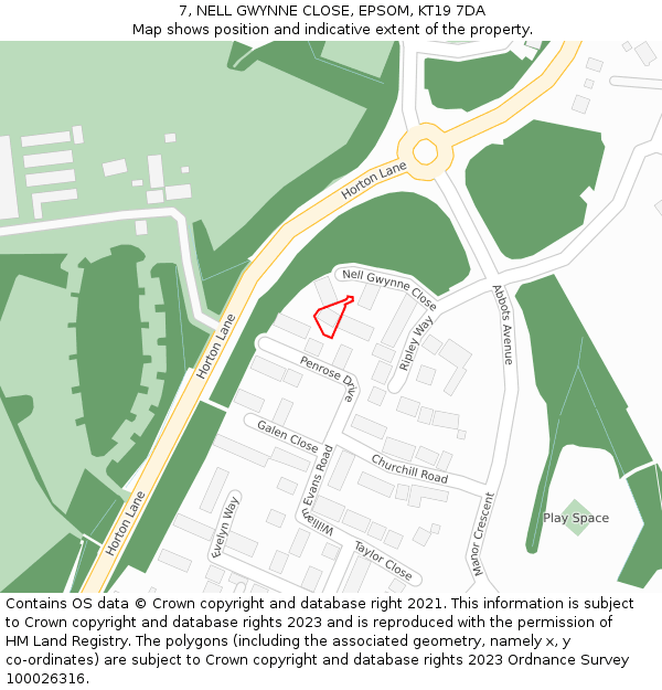 7, NELL GWYNNE CLOSE, EPSOM, KT19 7DA: Location map and indicative extent of plot