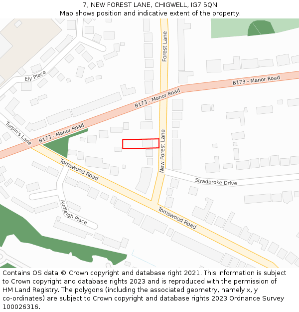 7, NEW FOREST LANE, CHIGWELL, IG7 5QN: Location map and indicative extent of plot