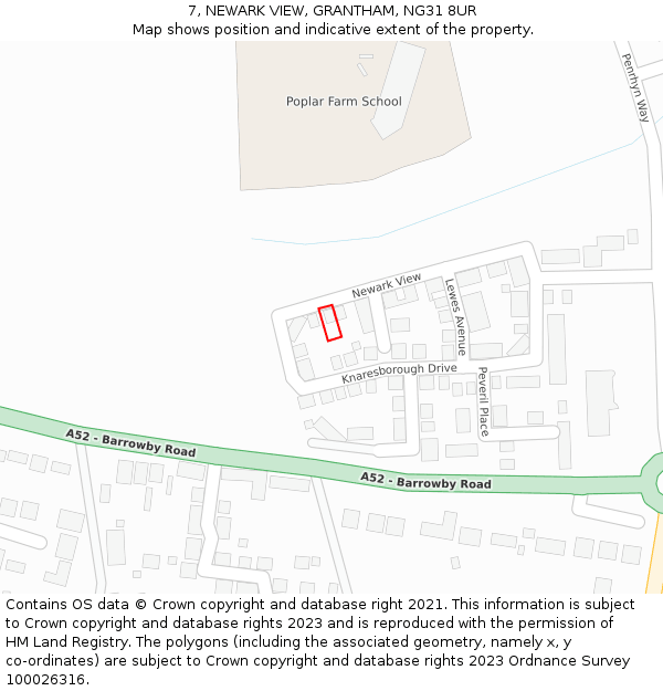 7, NEWARK VIEW, GRANTHAM, NG31 8UR: Location map and indicative extent of plot