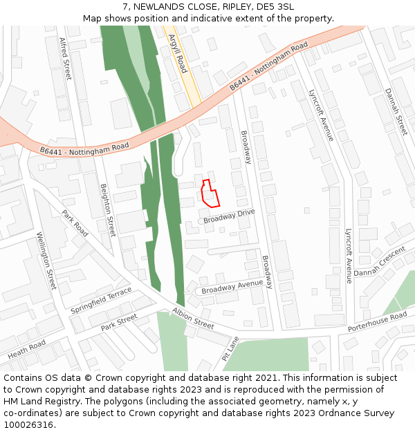 7, NEWLANDS CLOSE, RIPLEY, DE5 3SL: Location map and indicative extent of plot