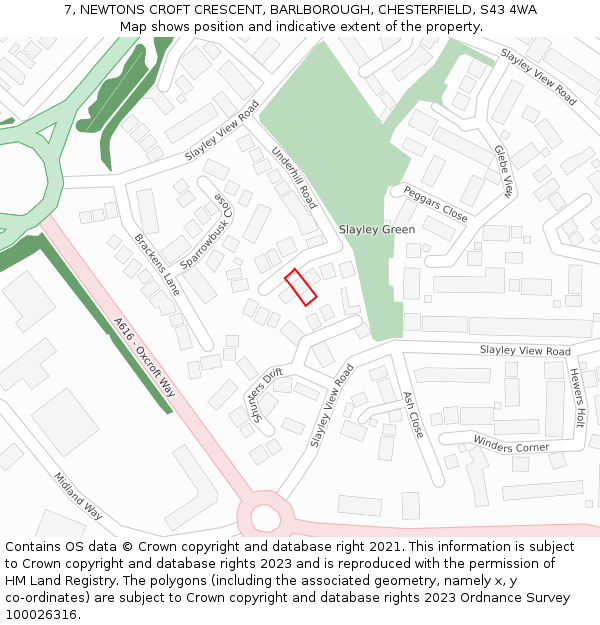 7, NEWTONS CROFT CRESCENT, BARLBOROUGH, CHESTERFIELD, S43 4WA: Location map and indicative extent of plot