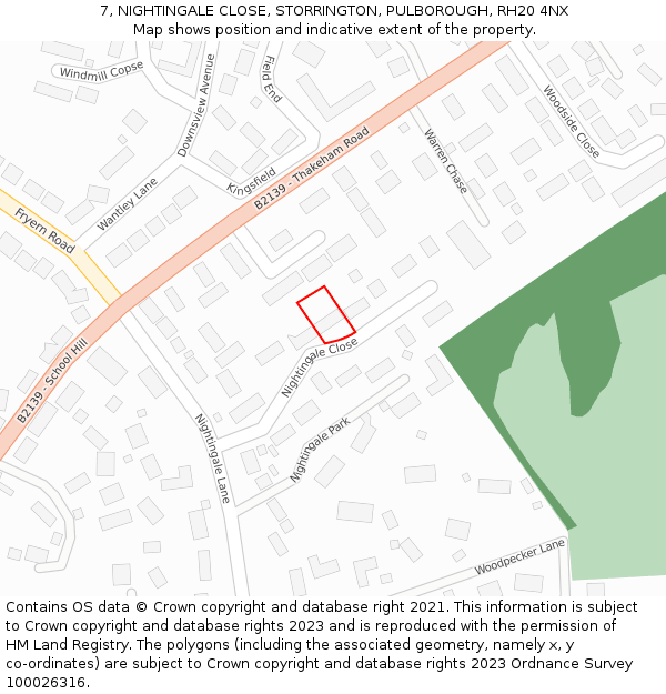 7, NIGHTINGALE CLOSE, STORRINGTON, PULBOROUGH, RH20 4NX: Location map and indicative extent of plot