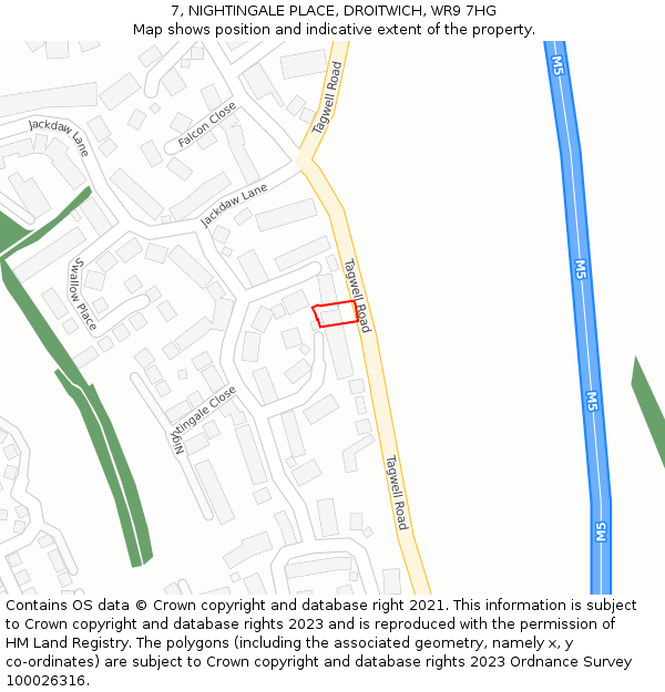 7, NIGHTINGALE PLACE, DROITWICH, WR9 7HG: Location map and indicative extent of plot