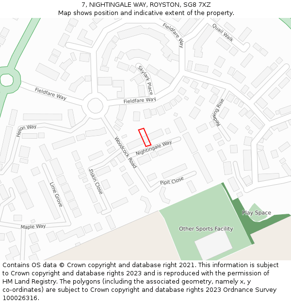 7, NIGHTINGALE WAY, ROYSTON, SG8 7XZ: Location map and indicative extent of plot