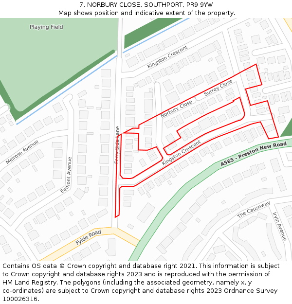 7, NORBURY CLOSE, SOUTHPORT, PR9 9YW: Location map and indicative extent of plot