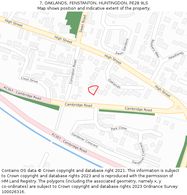 7, OAKLANDS, FENSTANTON, HUNTINGDON, PE28 9LS: Location map and indicative extent of plot