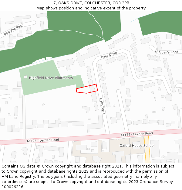 7, OAKS DRIVE, COLCHESTER, CO3 3PR: Location map and indicative extent of plot