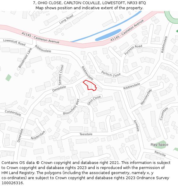 7, OHIO CLOSE, CARLTON COLVILLE, LOWESTOFT, NR33 8TQ: Location map and indicative extent of plot