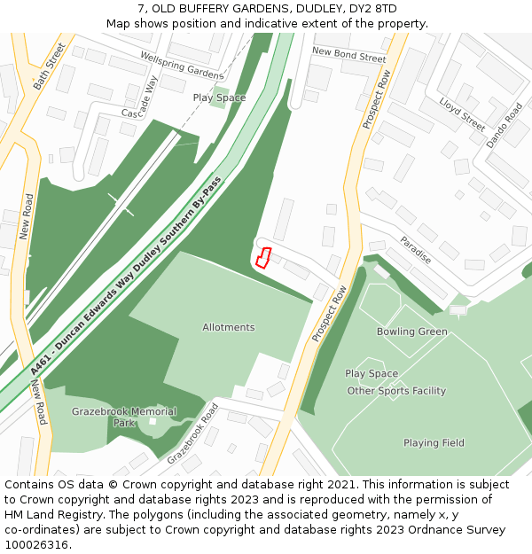 7, OLD BUFFERY GARDENS, DUDLEY, DY2 8TD: Location map and indicative extent of plot