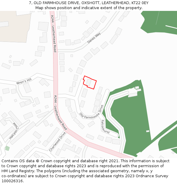 7, OLD FARMHOUSE DRIVE, OXSHOTT, LEATHERHEAD, KT22 0EY: Location map and indicative extent of plot