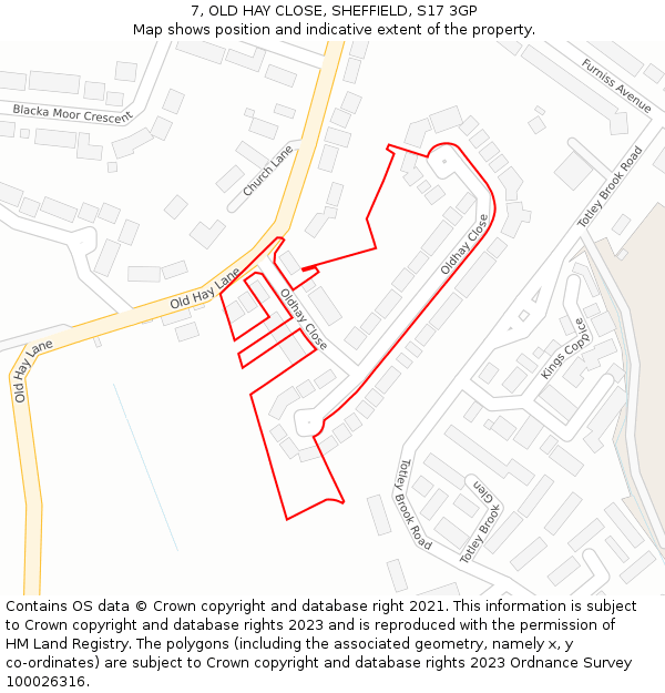 7, OLD HAY CLOSE, SHEFFIELD, S17 3GP: Location map and indicative extent of plot