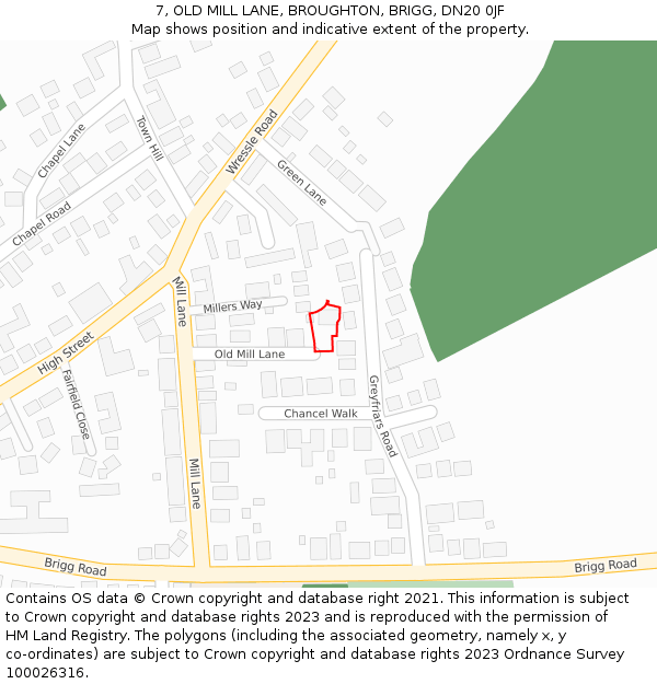 7, OLD MILL LANE, BROUGHTON, BRIGG, DN20 0JF: Location map and indicative extent of plot