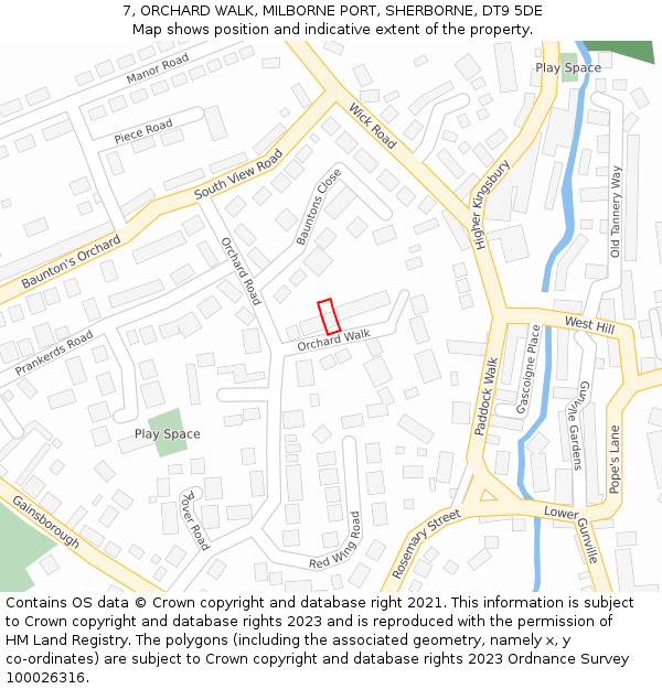 7, ORCHARD WALK, MILBORNE PORT, SHERBORNE, DT9 5DE: Location map and indicative extent of plot