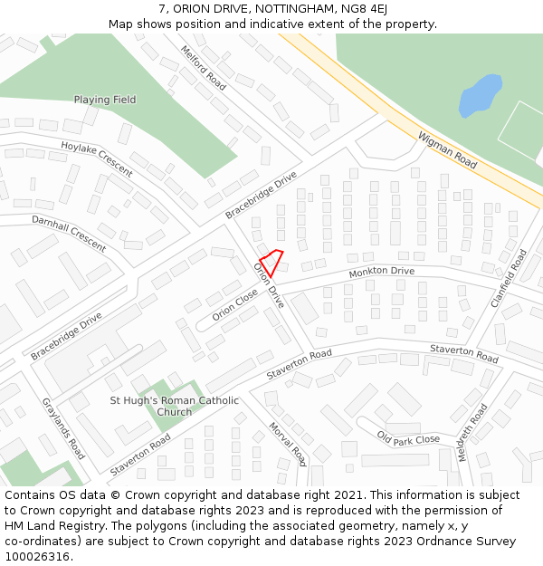 7, ORION DRIVE, NOTTINGHAM, NG8 4EJ: Location map and indicative extent of plot