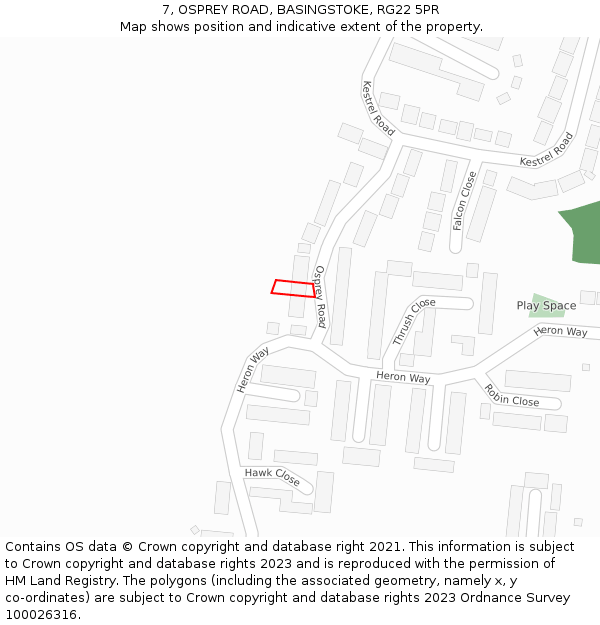 7, OSPREY ROAD, BASINGSTOKE, RG22 5PR: Location map and indicative extent of plot