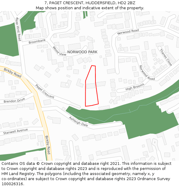 7, PAGET CRESCENT, HUDDERSFIELD, HD2 2BZ: Location map and indicative extent of plot