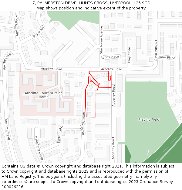 7, PALMERSTON DRIVE, HUNTS CROSS, LIVERPOOL, L25 9GD: Location map and indicative extent of plot