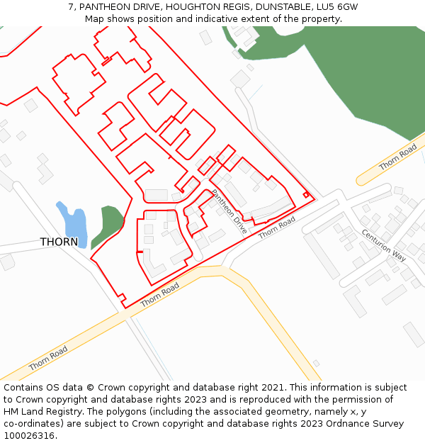 7, PANTHEON DRIVE, HOUGHTON REGIS, DUNSTABLE, LU5 6GW: Location map and indicative extent of plot