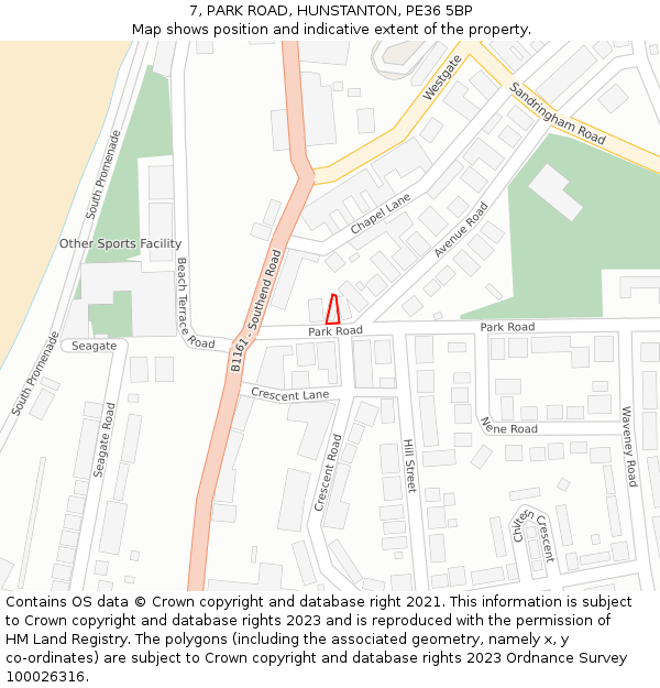 7, PARK ROAD, HUNSTANTON, PE36 5BP: Location map and indicative extent of plot