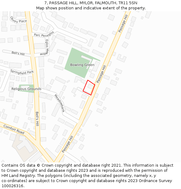 7, PASSAGE HILL, MYLOR, FALMOUTH, TR11 5SN: Location map and indicative extent of plot