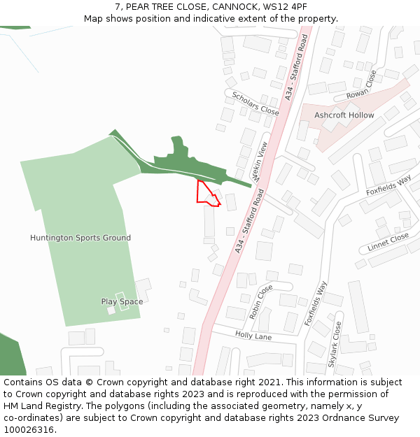 7, PEAR TREE CLOSE, CANNOCK, WS12 4PF: Location map and indicative extent of plot