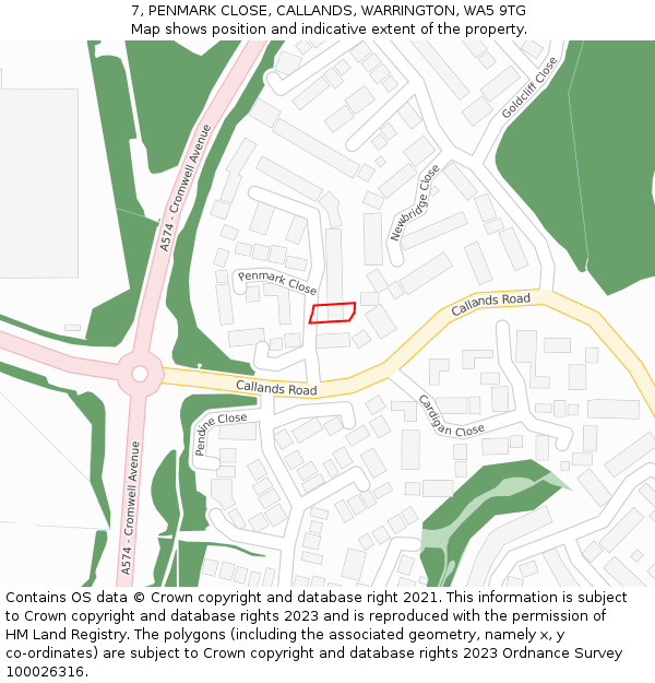 7, PENMARK CLOSE, CALLANDS, WARRINGTON, WA5 9TG: Location map and indicative extent of plot