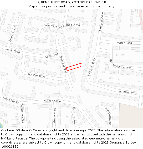 7, PENSHURST ROAD, POTTERS BAR, EN6 5JP: Location map and indicative extent of plot