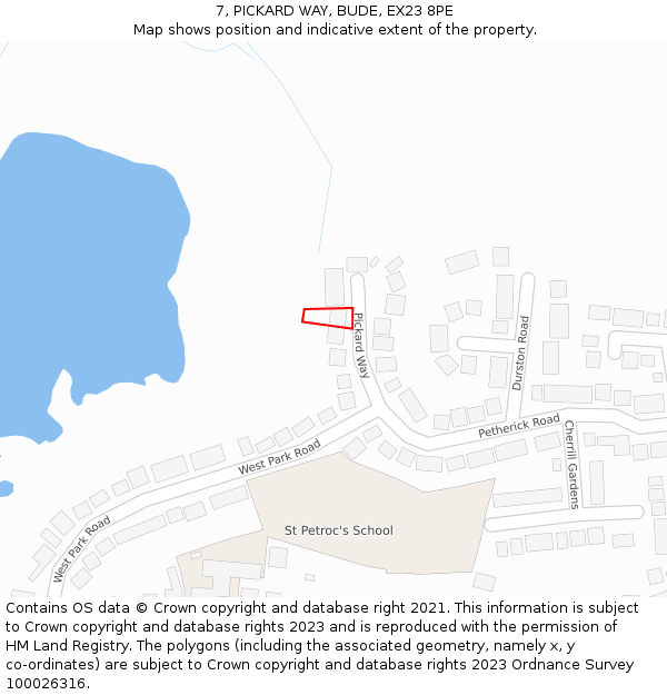 7, PICKARD WAY, BUDE, EX23 8PE: Location map and indicative extent of plot