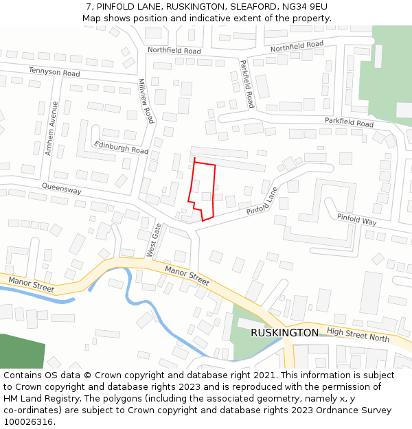 7, PINFOLD LANE, RUSKINGTON, SLEAFORD, NG34 9EU: Location map and indicative extent of plot