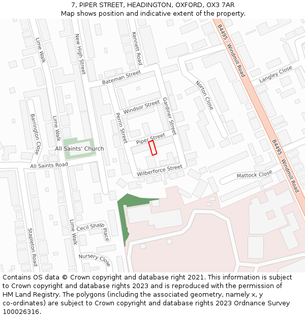 7, PIPER STREET, HEADINGTON, OXFORD, OX3 7AR: Location map and indicative extent of plot