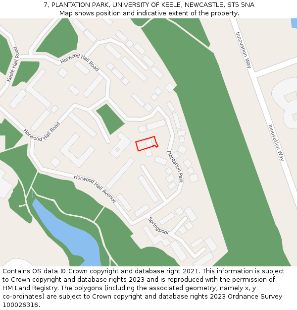 7, PLANTATION PARK, UNIVERSITY OF KEELE, NEWCASTLE, ST5 5NA: Location map and indicative extent of plot