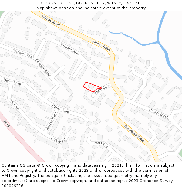 7, POUND CLOSE, DUCKLINGTON, WITNEY, OX29 7TH: Location map and indicative extent of plot