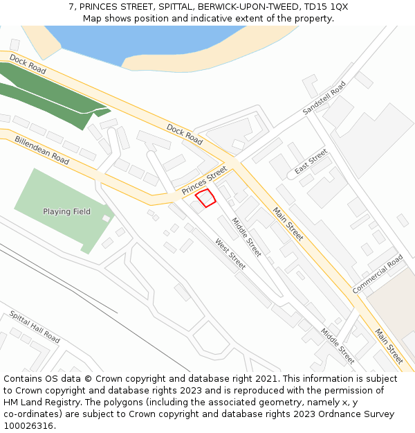 7, PRINCES STREET, SPITTAL, BERWICK-UPON-TWEED, TD15 1QX: Location map and indicative extent of plot