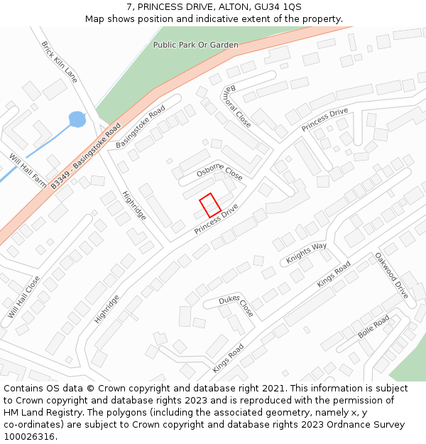 7, PRINCESS DRIVE, ALTON, GU34 1QS: Location map and indicative extent of plot