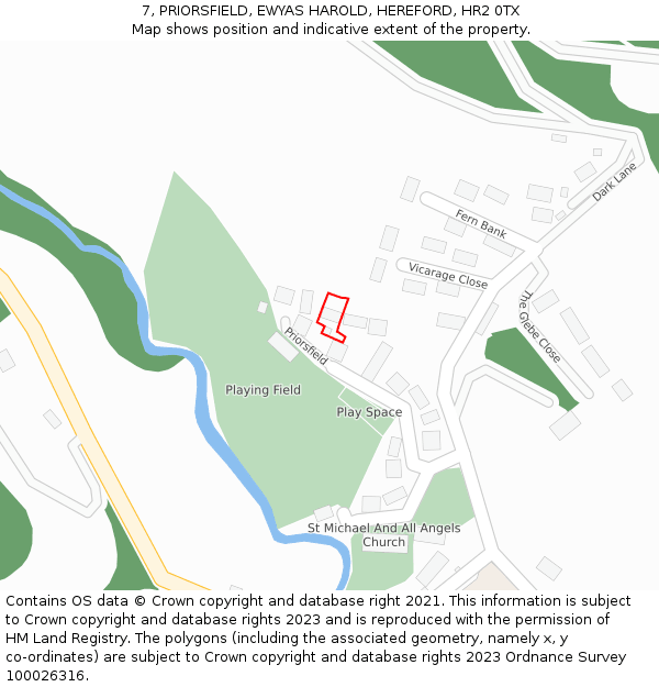 7, PRIORSFIELD, EWYAS HAROLD, HEREFORD, HR2 0TX: Location map and indicative extent of plot