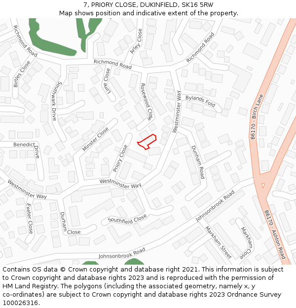 7, PRIORY CLOSE, DUKINFIELD, SK16 5RW: Location map and indicative extent of plot