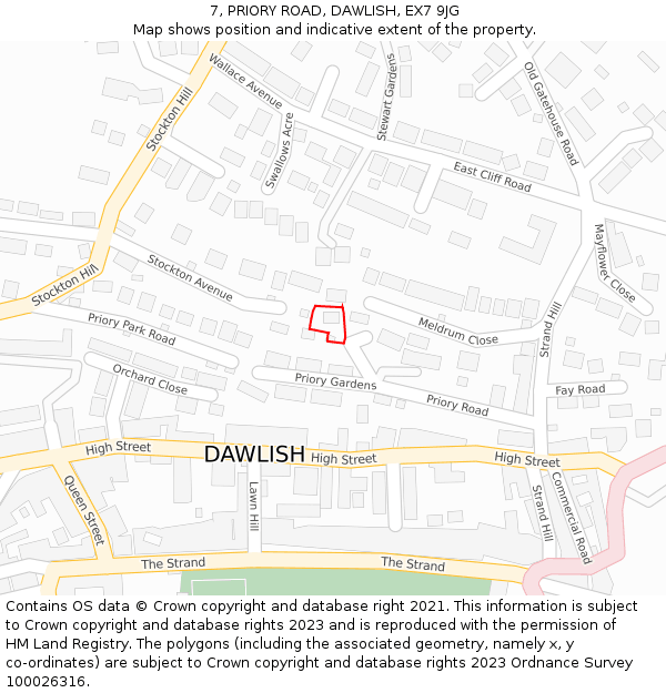 7, PRIORY ROAD, DAWLISH, EX7 9JG: Location map and indicative extent of plot