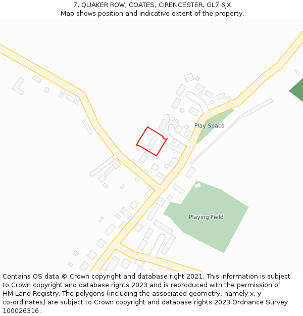 7, QUAKER ROW, COATES, CIRENCESTER, GL7 6JX: Location map and indicative extent of plot