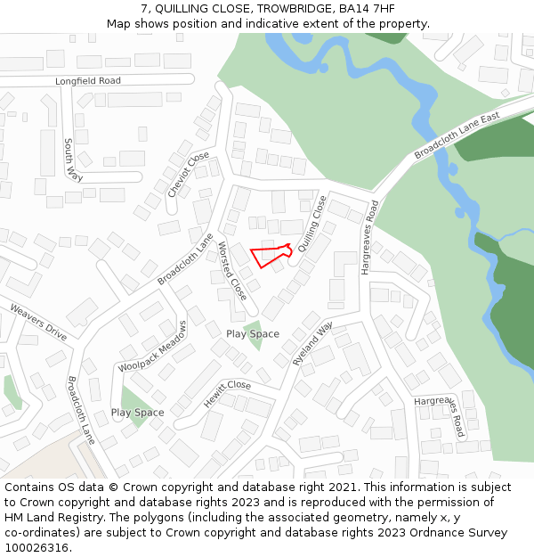 7, QUILLING CLOSE, TROWBRIDGE, BA14 7HF: Location map and indicative extent of plot