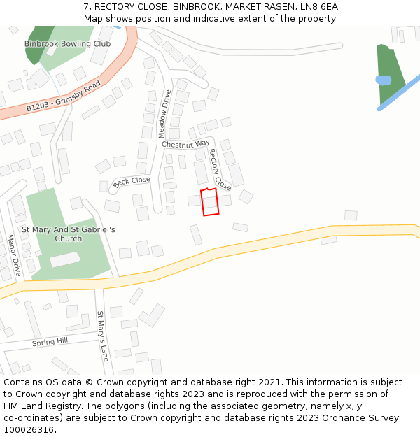 7, RECTORY CLOSE, BINBROOK, MARKET RASEN, LN8 6EA: Location map and indicative extent of plot