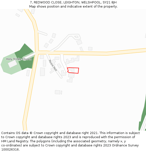 7, REDWOOD CLOSE, LEIGHTON, WELSHPOOL, SY21 8JH: Location map and indicative extent of plot