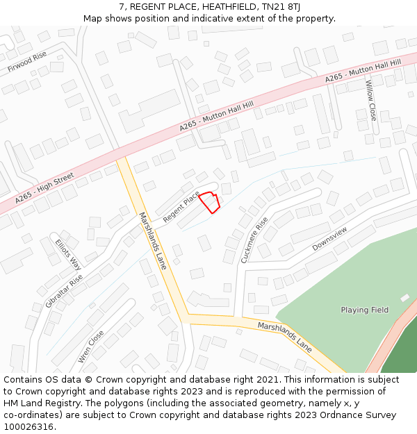 7, REGENT PLACE, HEATHFIELD, TN21 8TJ: Location map and indicative extent of plot