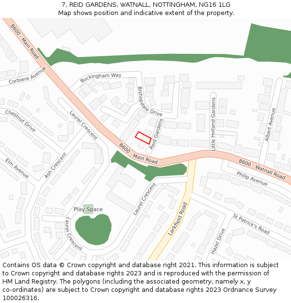 7, REID GARDENS, WATNALL, NOTTINGHAM, NG16 1LG: Location map and indicative extent of plot