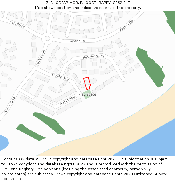 7, RHODFAR MOR, RHOOSE, BARRY, CF62 3LE: Location map and indicative extent of plot