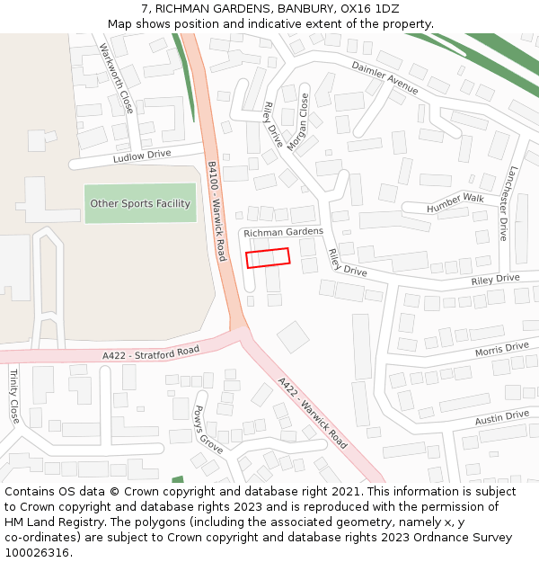 7, RICHMAN GARDENS, BANBURY, OX16 1DZ: Location map and indicative extent of plot