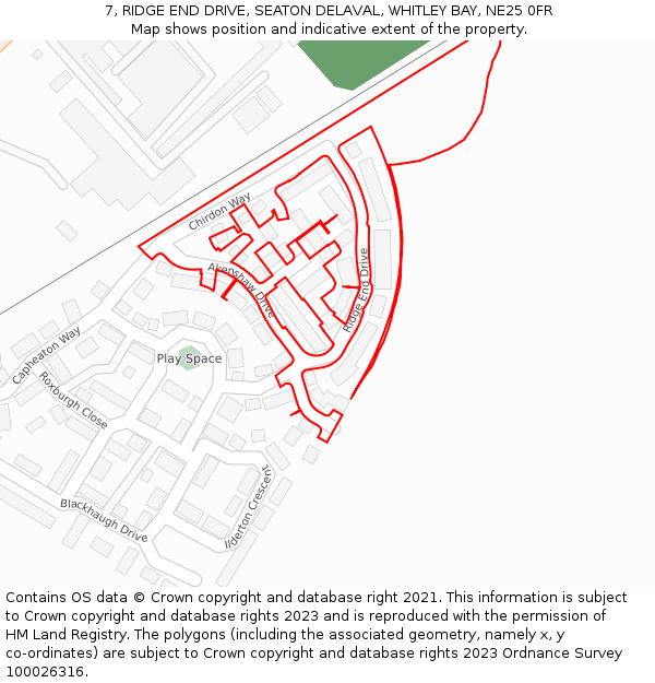 7, RIDGE END DRIVE, SEATON DELAVAL, WHITLEY BAY, NE25 0FR: Location map and indicative extent of plot