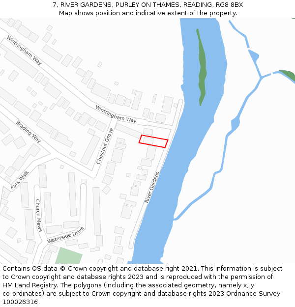 7, RIVER GARDENS, PURLEY ON THAMES, READING, RG8 8BX: Location map and indicative extent of plot